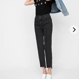 High Waisted Black Straight Cropped Stretch Jeans